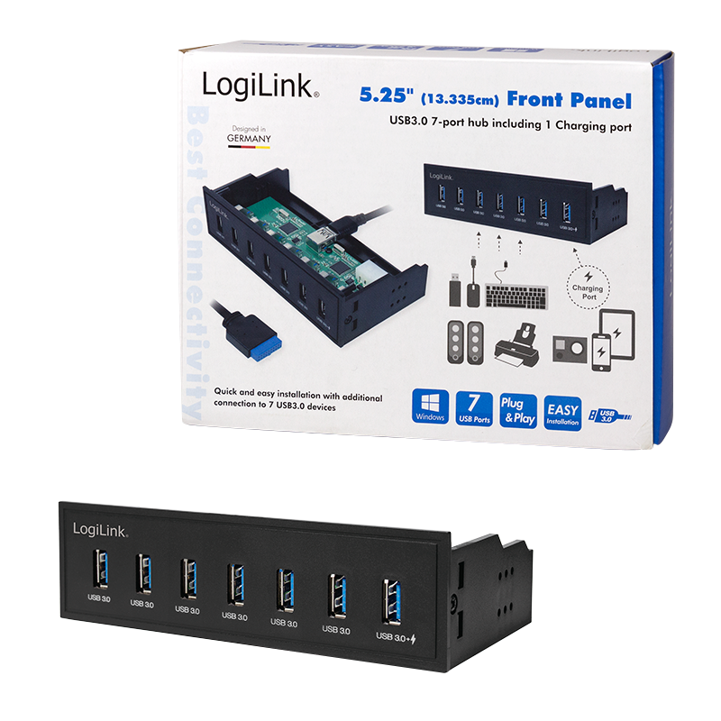 LogiLink USB 3.0 Hub, 7-Port 13,30cm (5,25") intern, schwarz (UA0342)