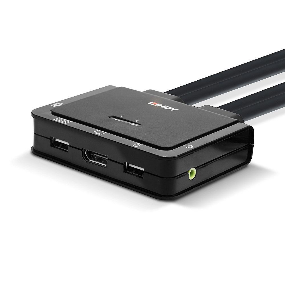 Lindy KVM-Switch 2 Port DisplayPort 1.2, USB 2.0 & Audio, 4K Schwarz