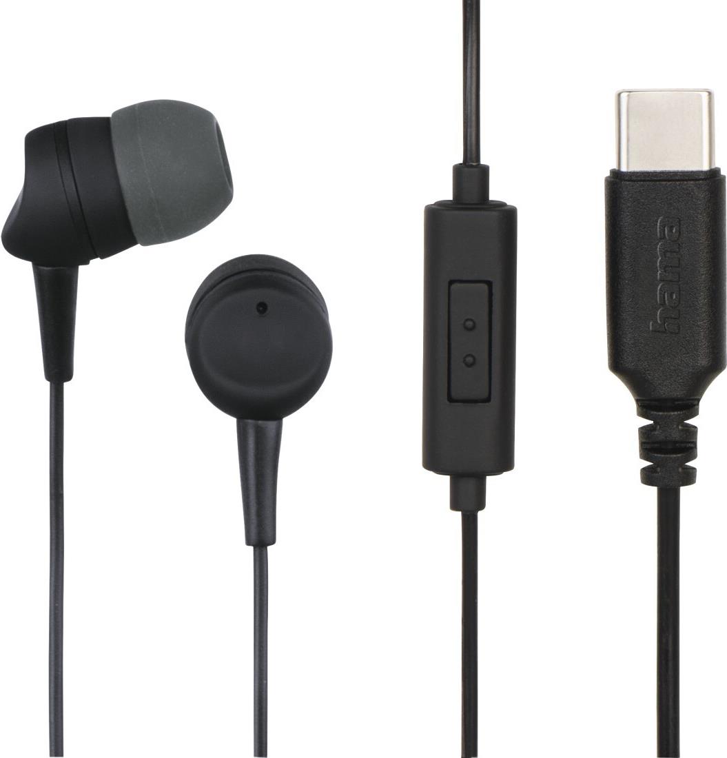 Hama Kopfhörer Sea II In-Ear Mikrofon Kabelknickschutz USB-C Schwarz (00184192)