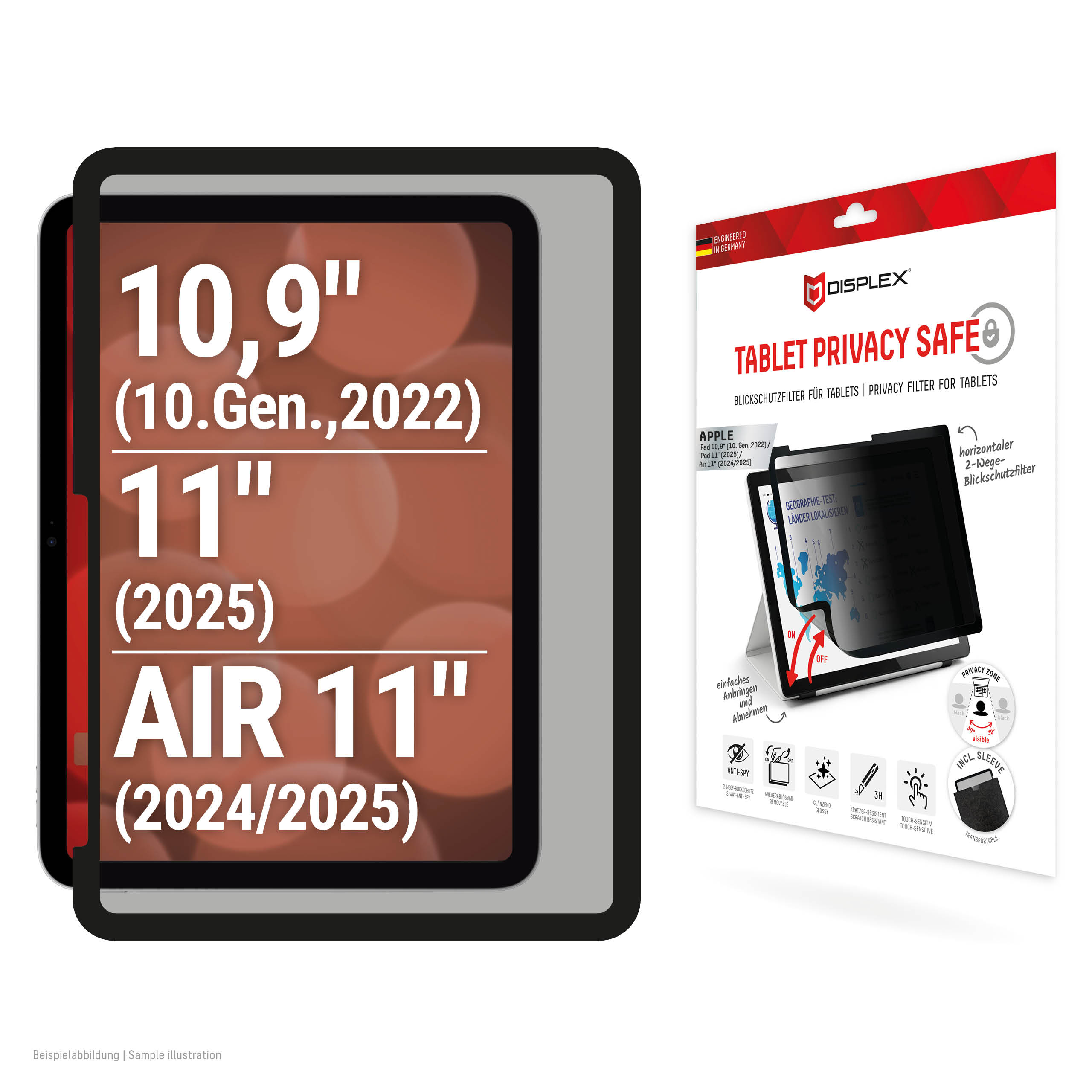 E.V.I. DISPLEX Tablet Privacy Safe Blickschutzfilter für iPad 10,9"/11"/Air 11" Schwarz
