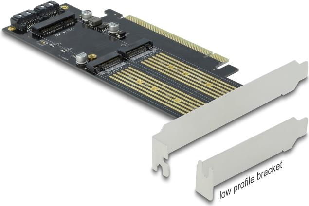 Delock Speicher-Controller 90486 PCIe 4.0 x16 mit 2x M.2 und 1x mSATA Low Profile Silber