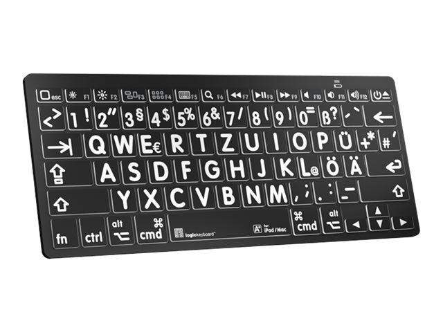 LogicKeyboard Largeprint Mini Bluetooth Tastatur QWERTZ Deutsch Weiß auf Schwarz