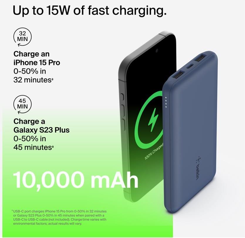 Belkin BoostCharge BPB011BTBL Powerbank 10000 mAh 18 W Blau