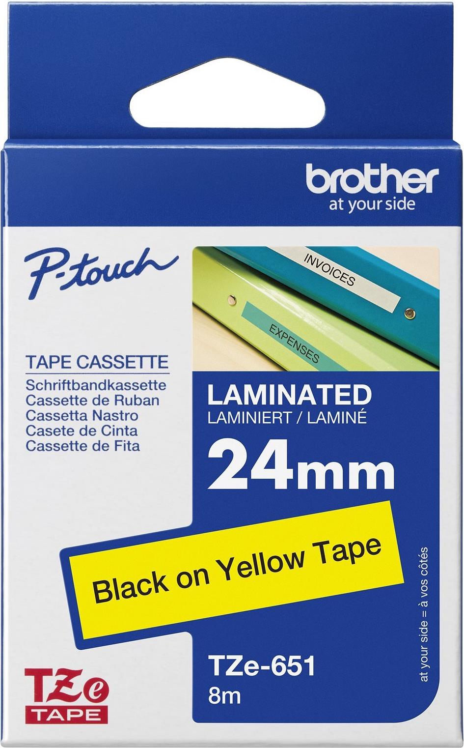 Brother TZE651 24 mm laminiertes Farbband Gelb Schwarz
