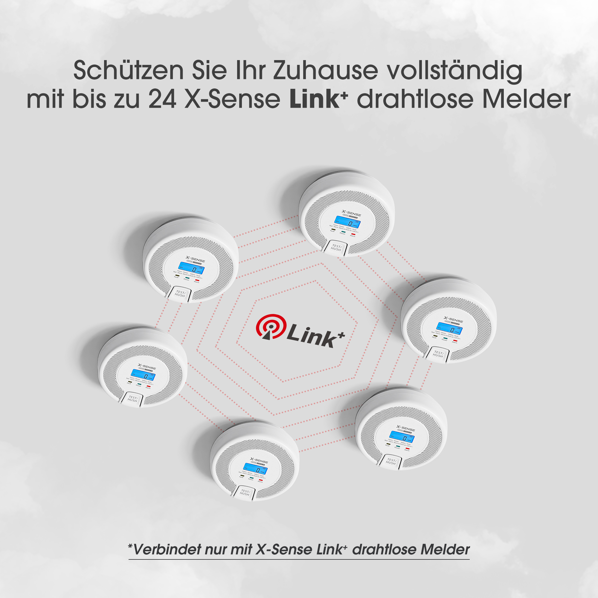 X-Sense CO03D-W Funkvernetzter Kohlenstoffmonoxid-Melder Weiß/Grau