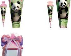 ROTH Schultüte "Panda", eckig, 850 mm, mit Glitzerborte Organzaverschluss, mit Glitzerborte - 1 Stück (678926)