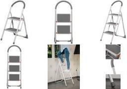 Bradas Stahl-Klappleiter, 2 Stufen, weiß/grau aus Stahl, Tragkraft: bis 150 kg, rutschfeste Stufen, - 1 Stück (DIY-LDWL02/2)