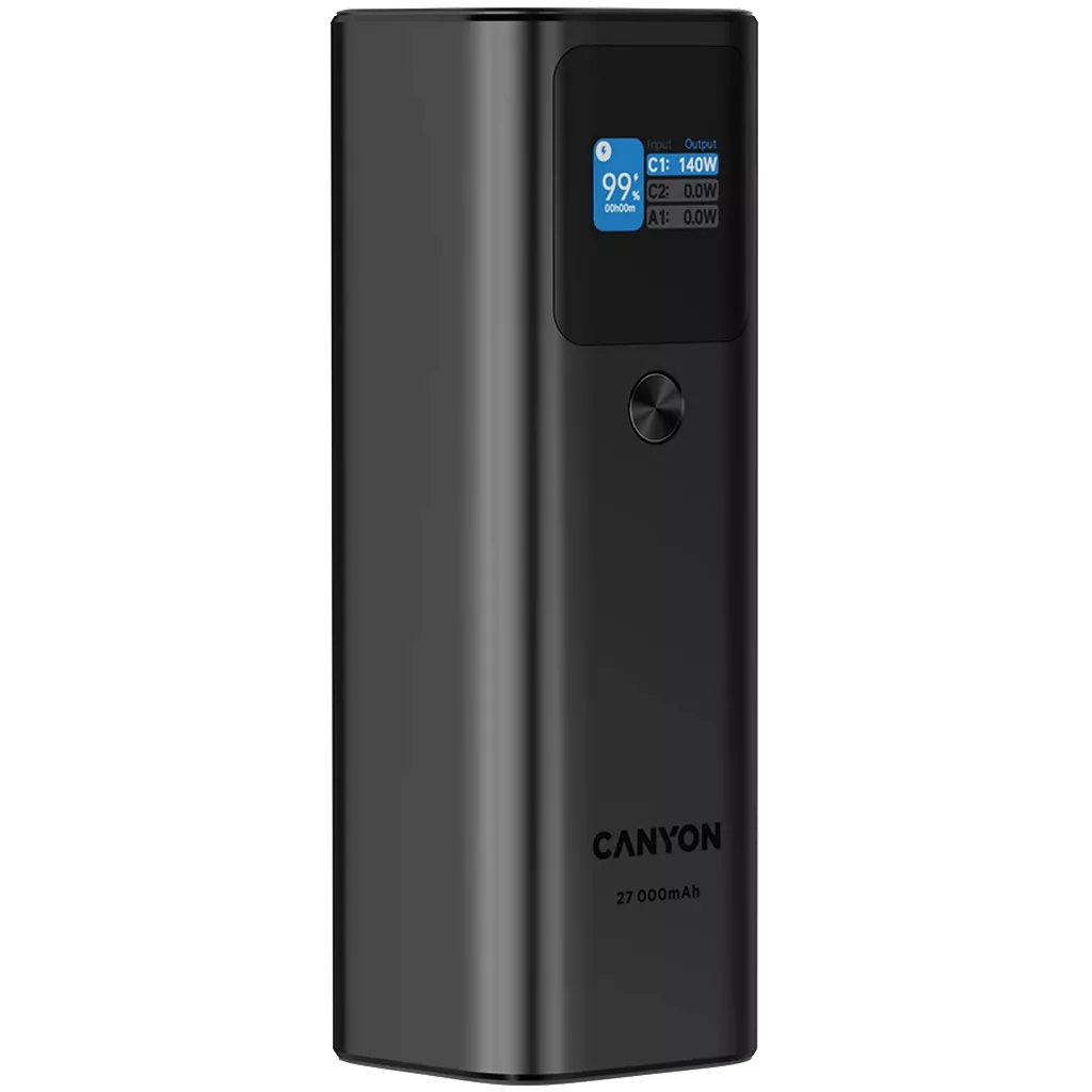 Canyon PB-2010 Powerbank 27000 mAh 97,2 Wh 140 W Power Delivery 3.1 Quick Charge 3.0 TFT-Display Dunkles Grau
