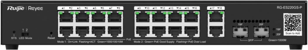 Reyee 20-Port Gigabit Smart Cloud Managed PoE Switch 16x Gbit PoE+ 250W (RG-ES220GS-P)