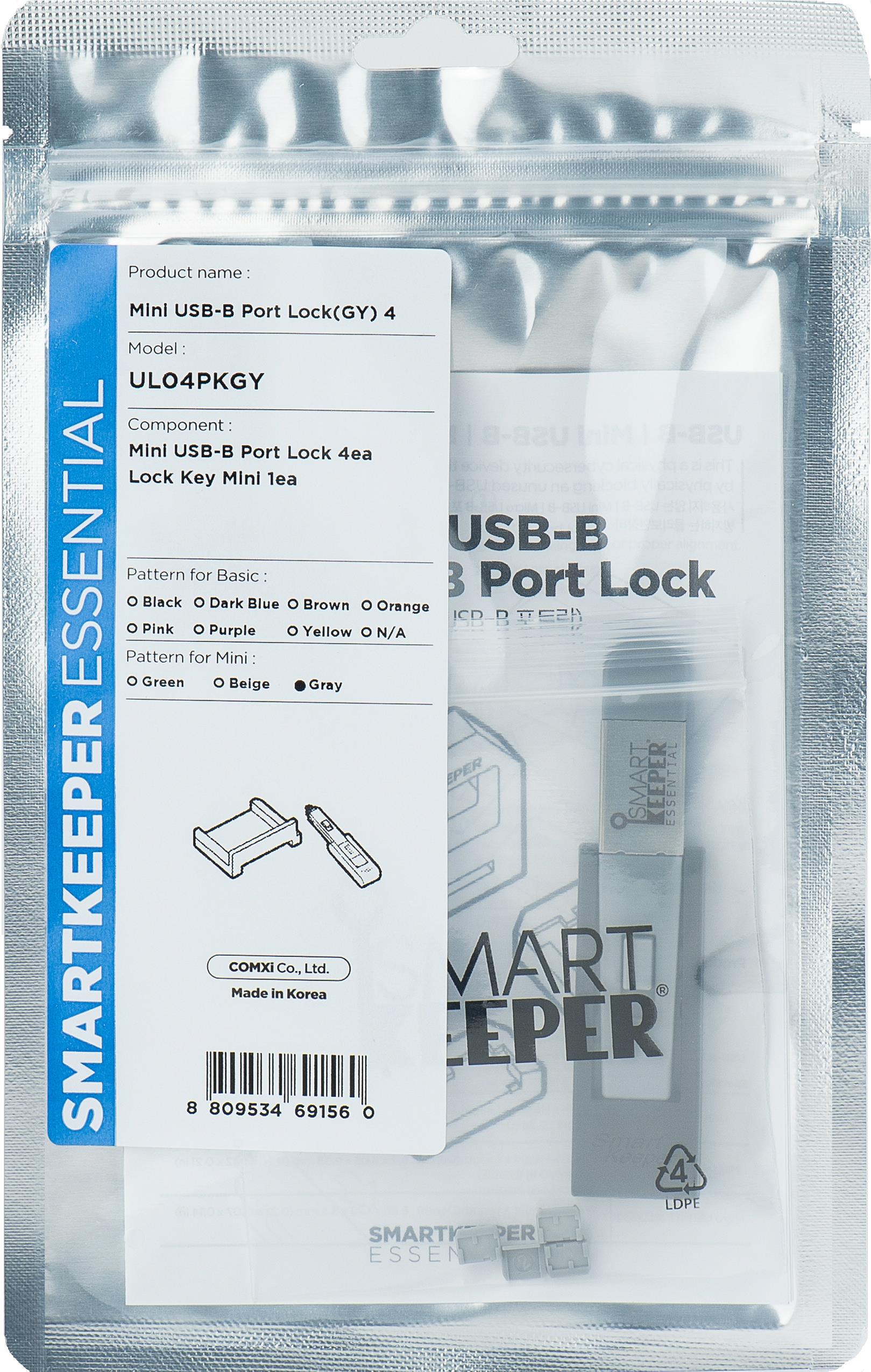 Smartkeeper UL04PKGY Schnittstellenblockierung Schnittstellenblockierung + Schlüssel Mini-USB Type-B Grau Kunststoff 1 Stück(e) (UL04PKGY)