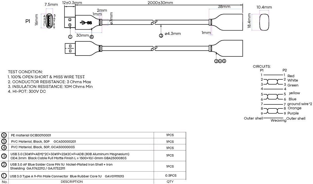 Vision USB-Verlängerungskabel (TC 2MUSB3.0EXT/BL)
