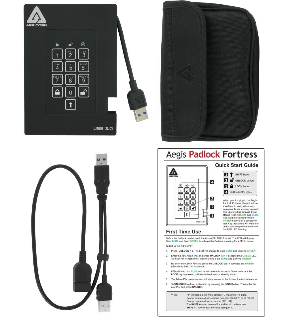 Apricorn Aegis Padlock Fortress A25-3PL256-S512F Externe SSD 512 GB USB 3.0 Schwarz