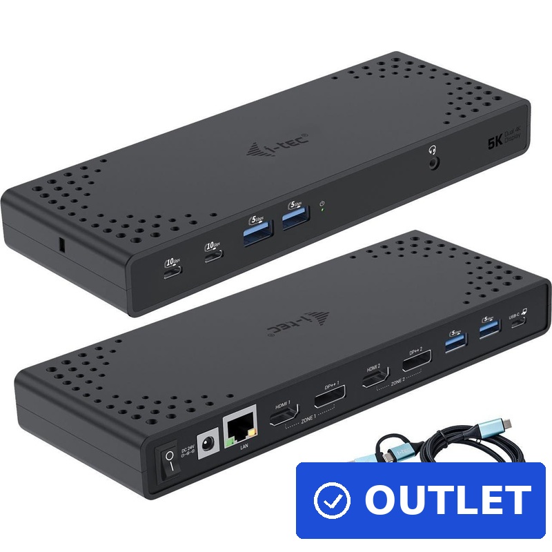 i-tec USB 3.0 / USB-C / Thunderbolt 3 Dual Display Docking Station Gen2 + Power Delivery 100W (CADUA4KDOCKPDL2)