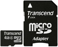 Transcend MicroSDHC Class 4 + SD-Adapter 4GB (TS4GUSDHC4)