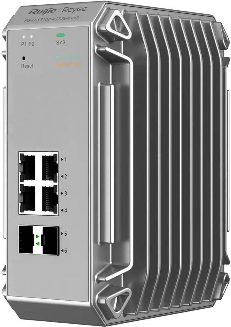 Reyee 6-Port echter Industrie-Switch, 4x Gbit, 2x SFP, bis 80°C Switche (RG-NIS3100-4GT2SFP-HP)