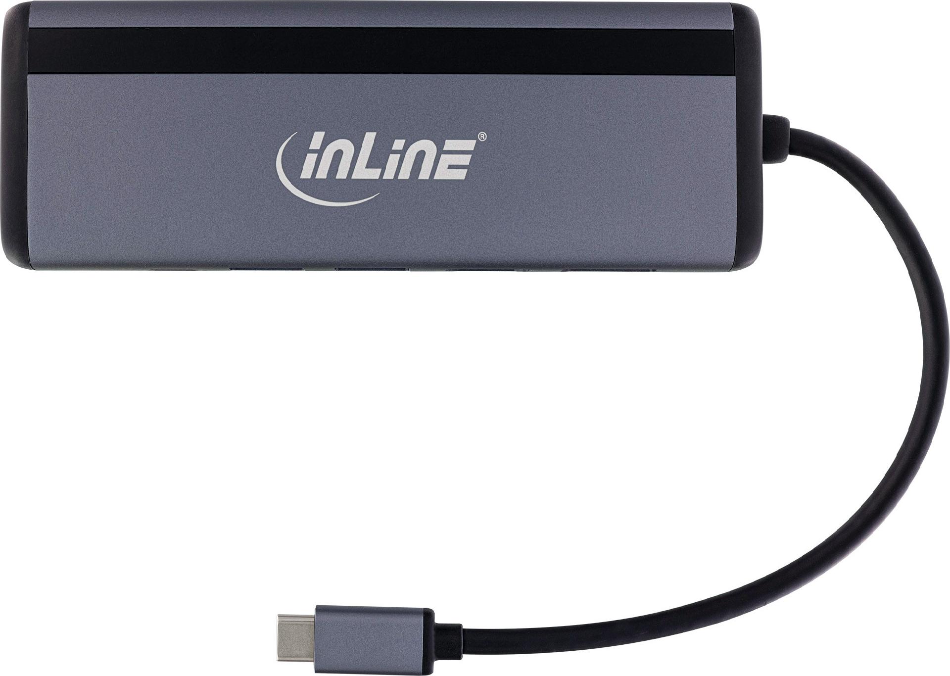 InLine 8-in-1 USB-C Multihub HDMI DP PD 100W Grau