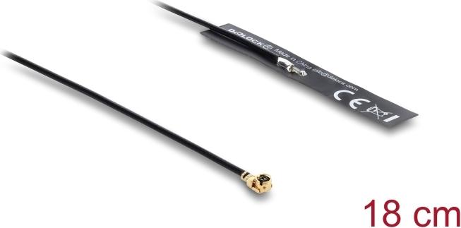 Delock WiFi 2,4 GHz Antenne I-PEX Inc., MHF® I Stecker 3,4 dBi omnidirektional mit Anschlusskabel 1.13 18 cm FPC intern Klebemontage (12720)