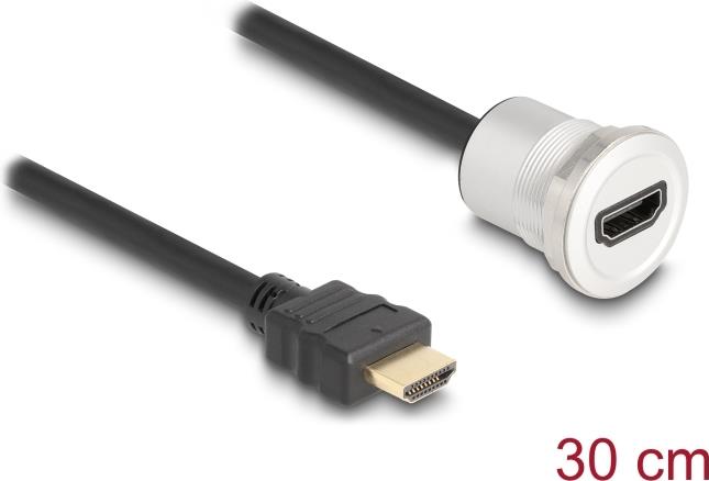 Delock HDMI Einbaubuchse 8K 60 Hz mit Kabelpeitsche Stecker 30 cm Aluminium (88180)