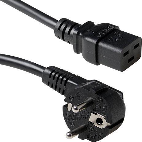 ACT Powercord mains connector CEE7/7 male (angled) - C19 black 1.80 m. Lengte: 1.8 m Powercord schuko-c19 blk 1.80m (AK5185)