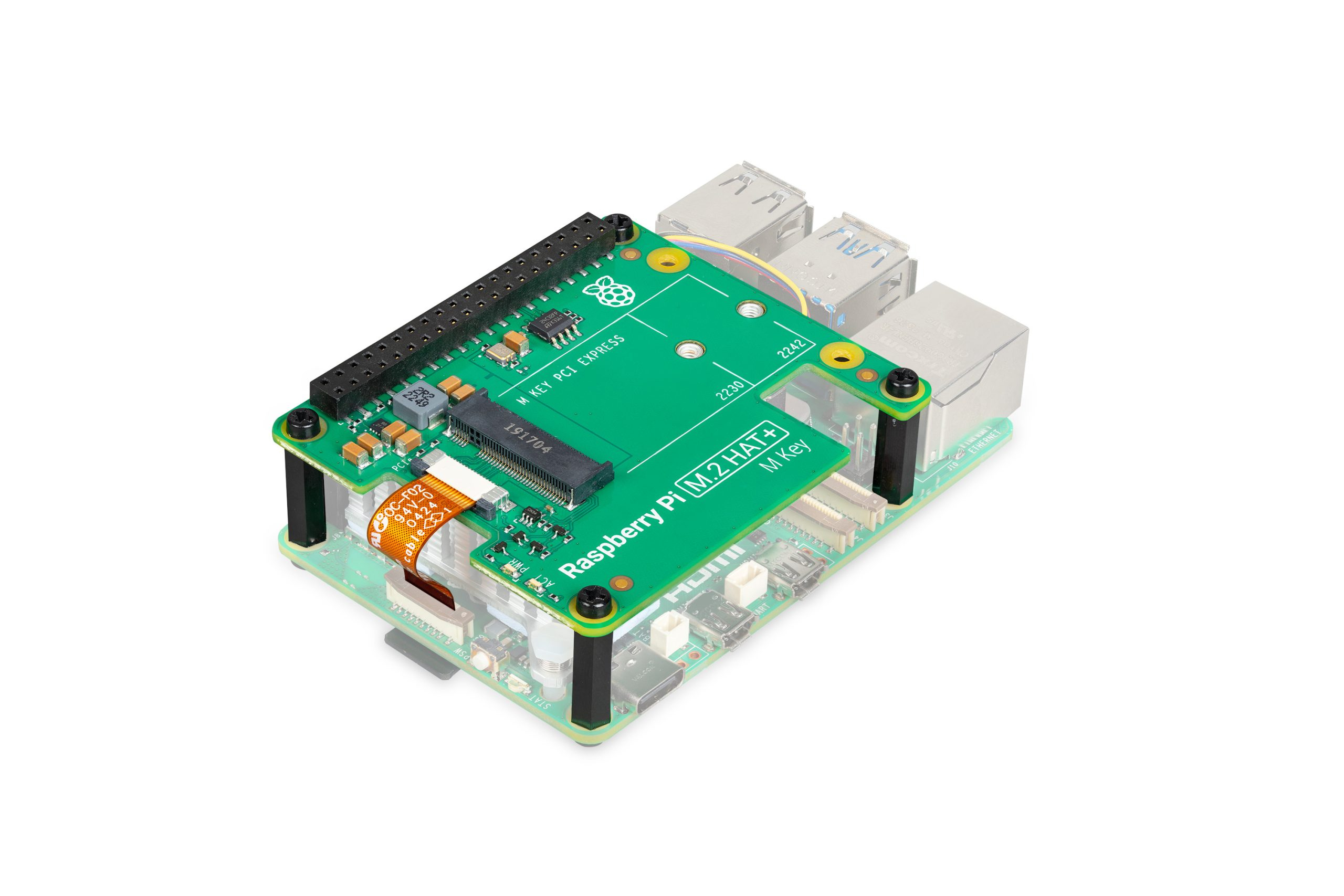 Raspberry Pi M.2 HAT+ Erweiterungsplatine für Raspberry Pi 5 Grün