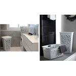 EDA Wäschebox ALMERIA, mit Deckel, 60 Liter, PP, weiß modernes Design, Aussparungen für Belüftung der Wäsche, - 1 Stück (010669 BL.CR)