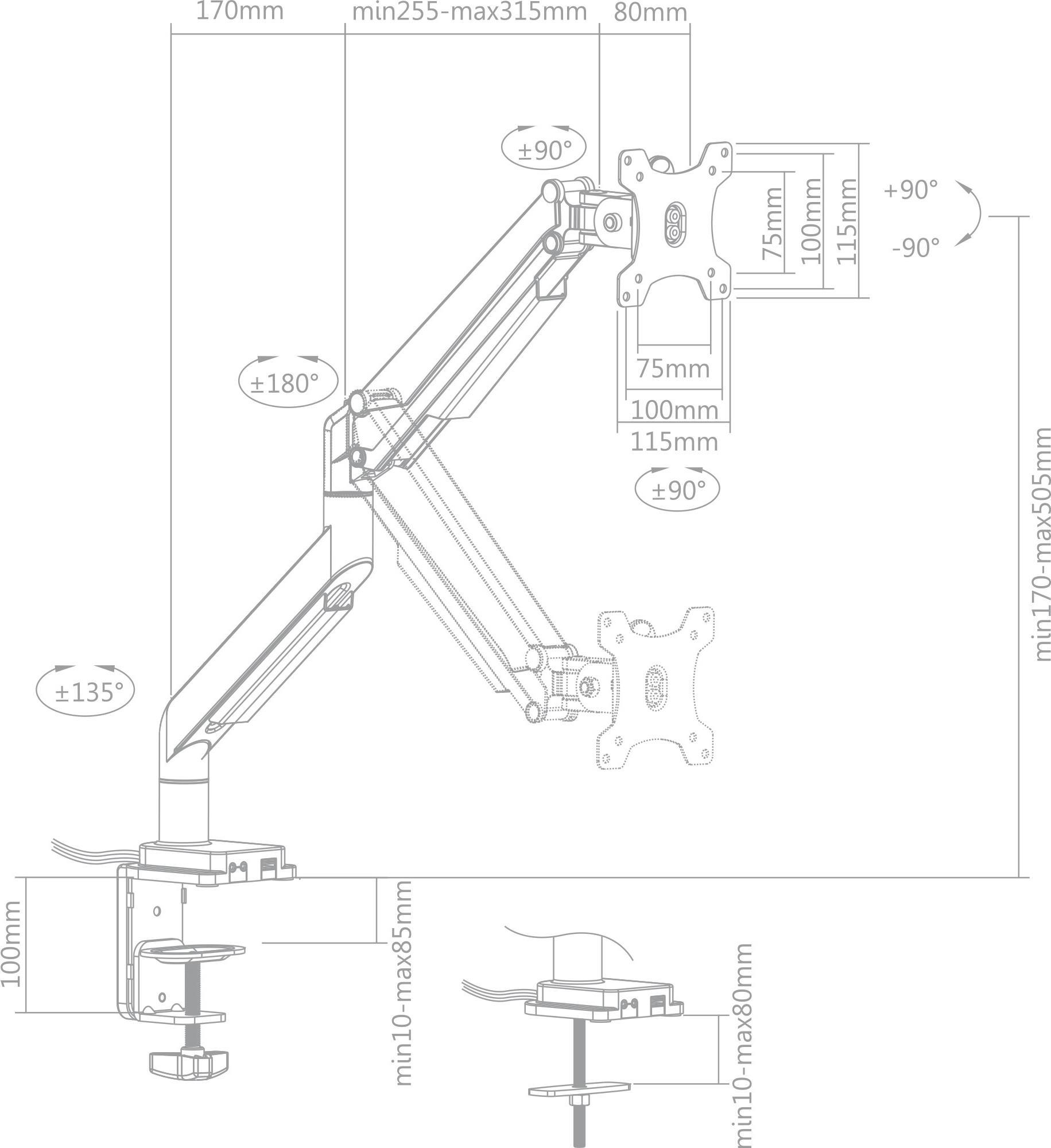 InLine® Tischhalterung mit Lifter und USB/Audio, beweglich, für Monitore bis 82cm (32"), max. 9kg (23158B)