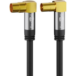 Goobay TV Antennenkabel (135 dB typ), 4x geschirmt, 2 m, Schwarz - vergoldet, Koax-Buchse 90° > Koax-Stecker 90° (70461)