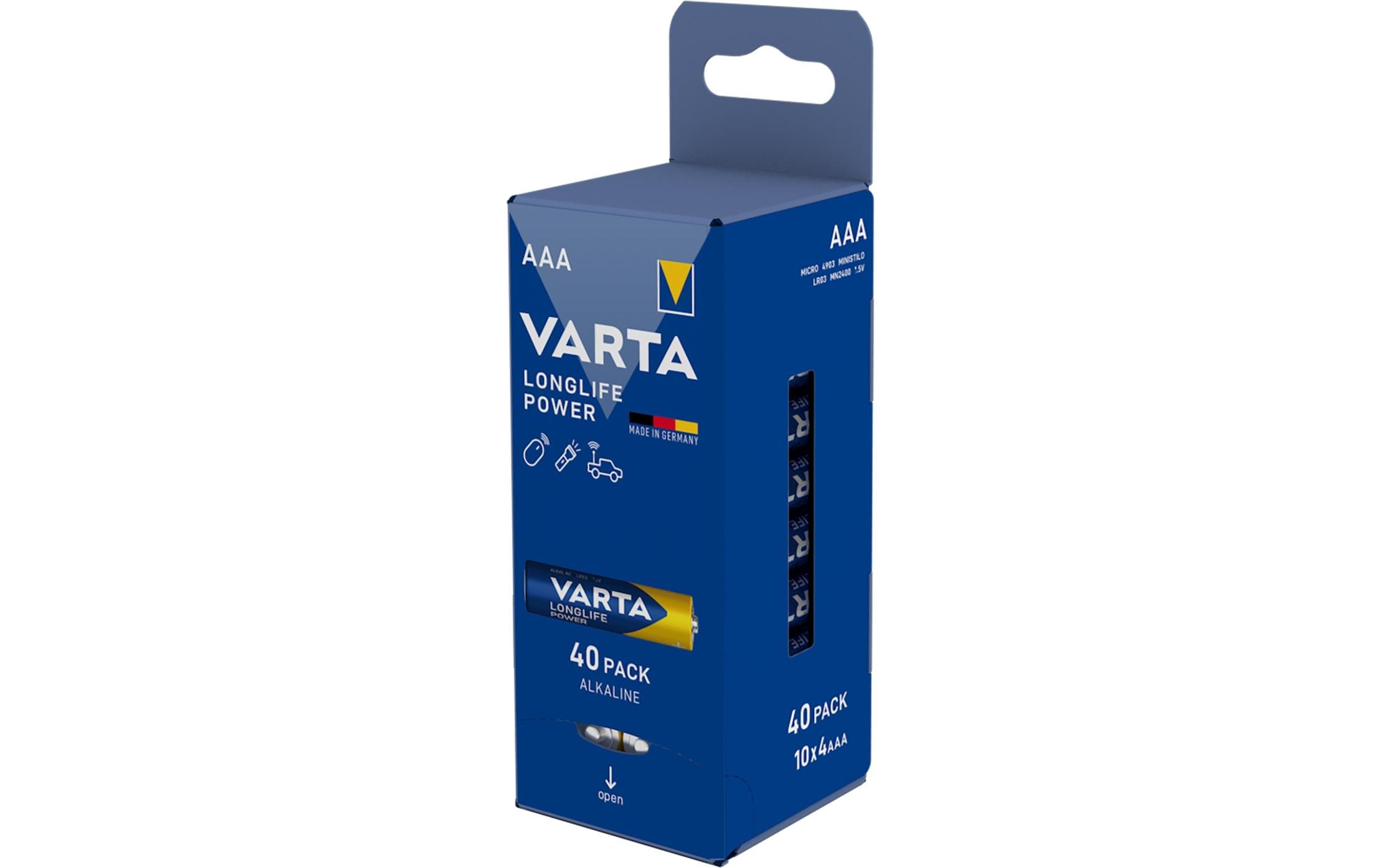 Varta Longlife Power AAA Alkaline Batterien 1,5 V 40 Stück Blau Mehrfarbig