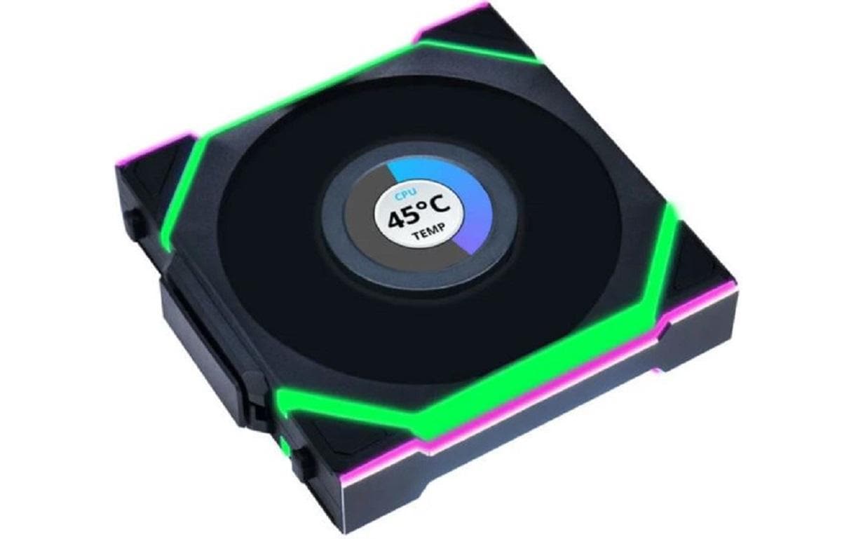 Lian Li UNI FAN SL Wireless LCD 120 mm ARGB PWM Gehäuselüfter 3er-Pack inkl. Controller Reverse Blade Schwarz