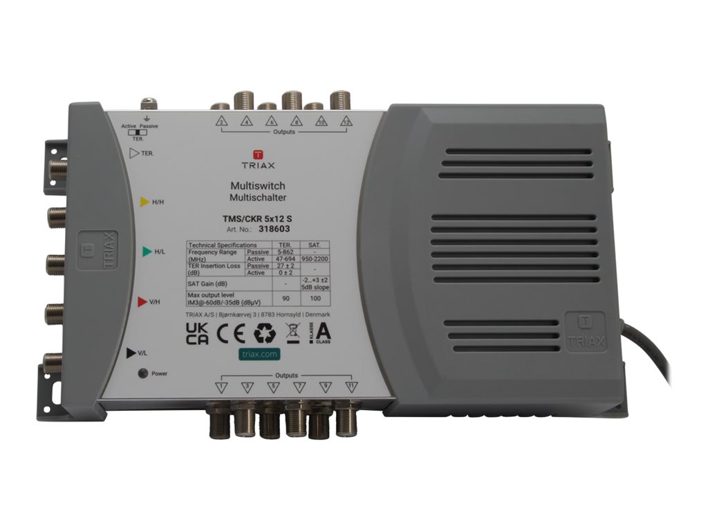 Triax TMS/CKR 5x12 S Multischalter 4 SAT + 1 Terr. 12 Ausgänge mit Netzteil Grau