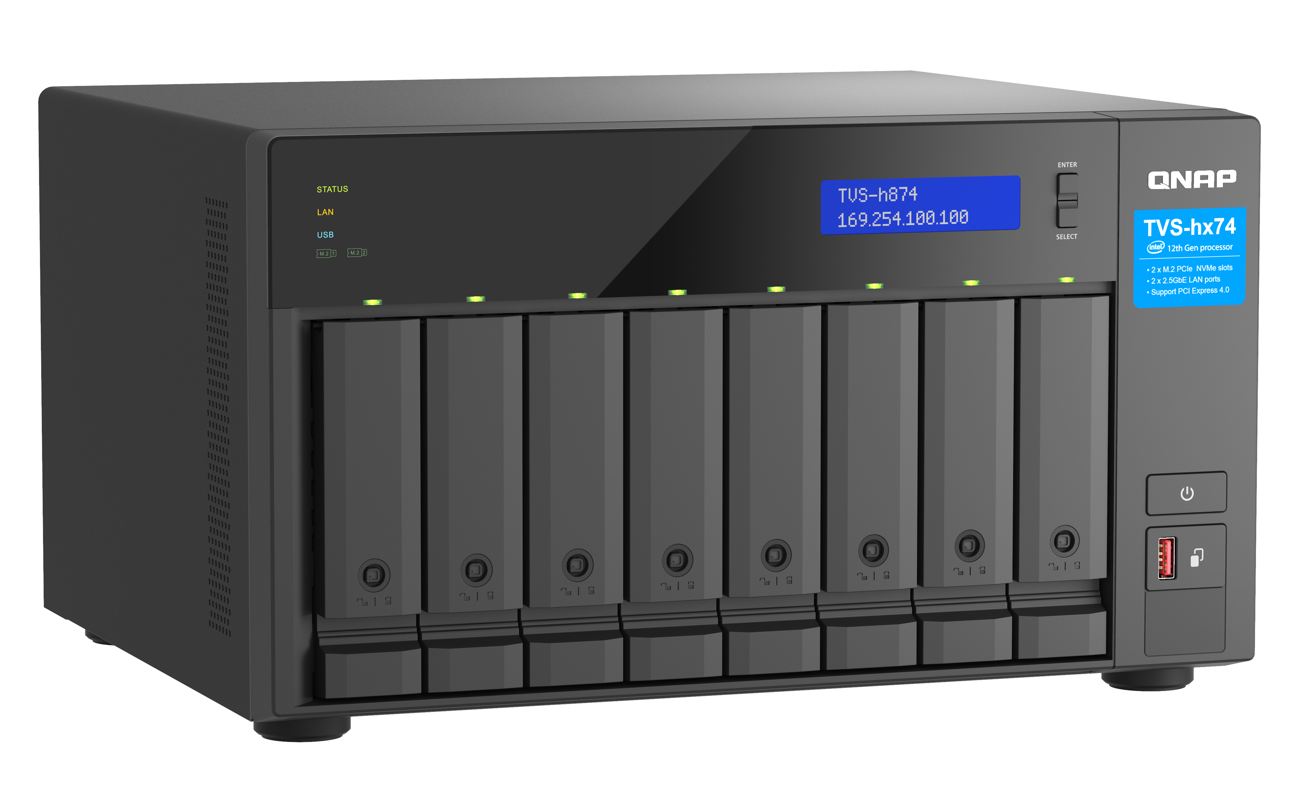 QNAP TVS-h874T NAS-Server Intel Core i9 64 GB RAM Schwarz