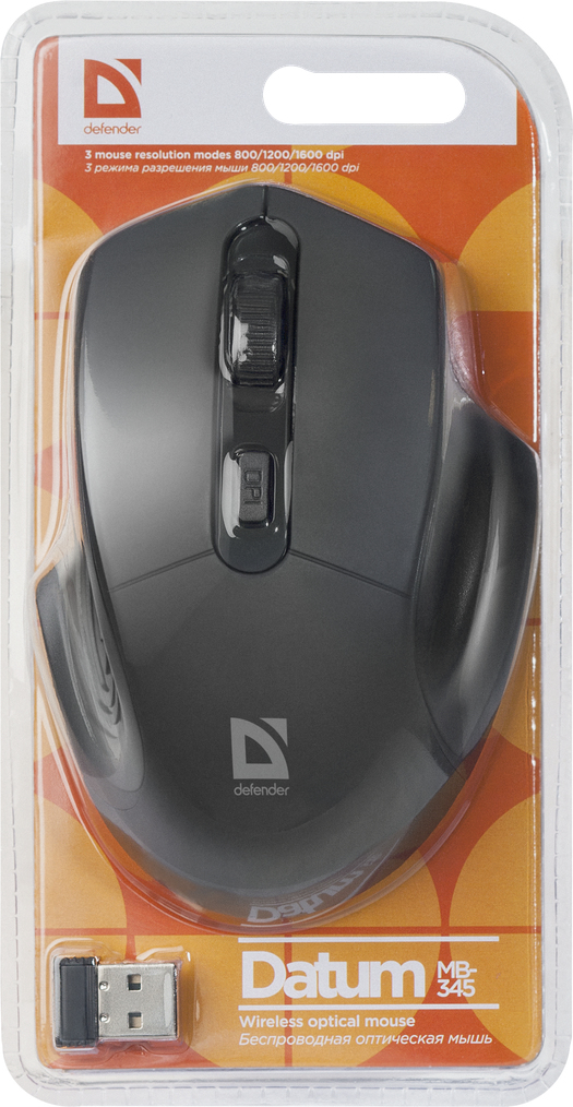 Defender Datum MB-345 Maus RF Wireless Optisch 1600 DPI Schwarz
