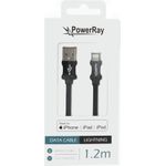 PowerRay Data Cable PR-DCUL120TBK, USB / LIGHTNING MFi, 1.2 m, Textile black, Blister (PR-DCUL120TBK)