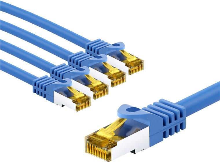 Goobay RJ45-Patchkabel CAT 6A S/FTP PiMF 500 MHz mit 7 Rohkabel 3 m blau 5er-Set (69392)