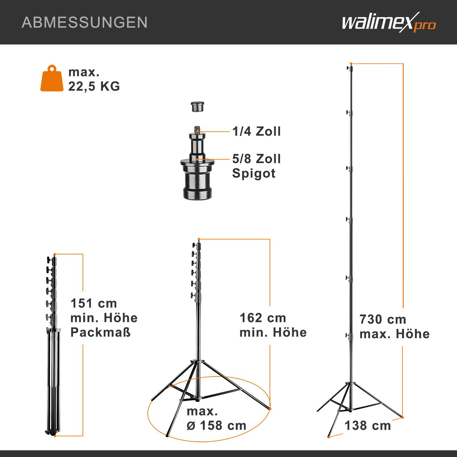 Walimex AIR Jumbo 730 Lampenstativ, Luftgedämpft, 730 cm, 15 kg Traglast, Aluminium, Schwarz