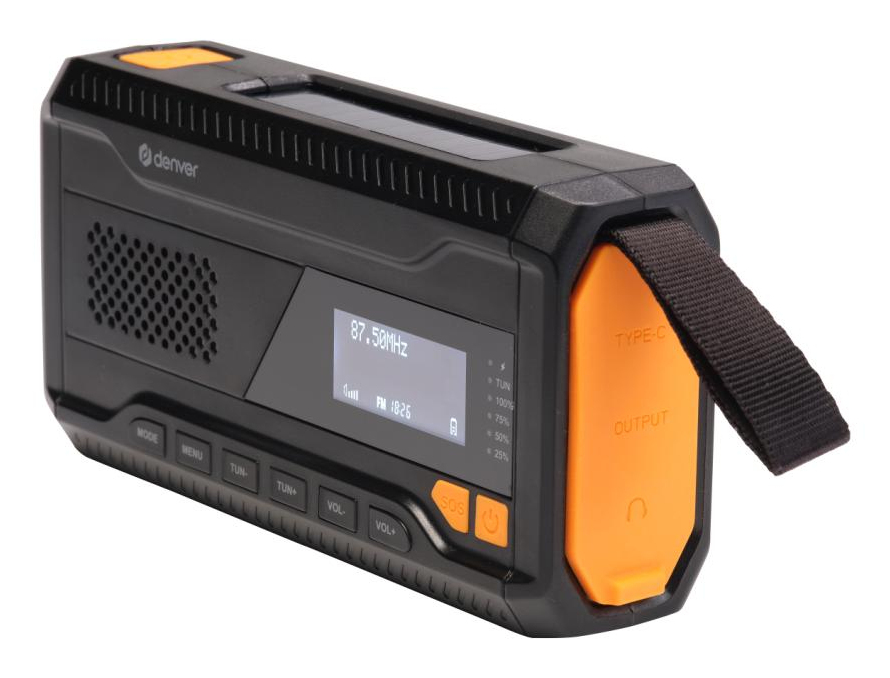 Denver SCD-2033 Tragbares DAB+/FM Radio Solar Kurbel USB Typ C Schwarz