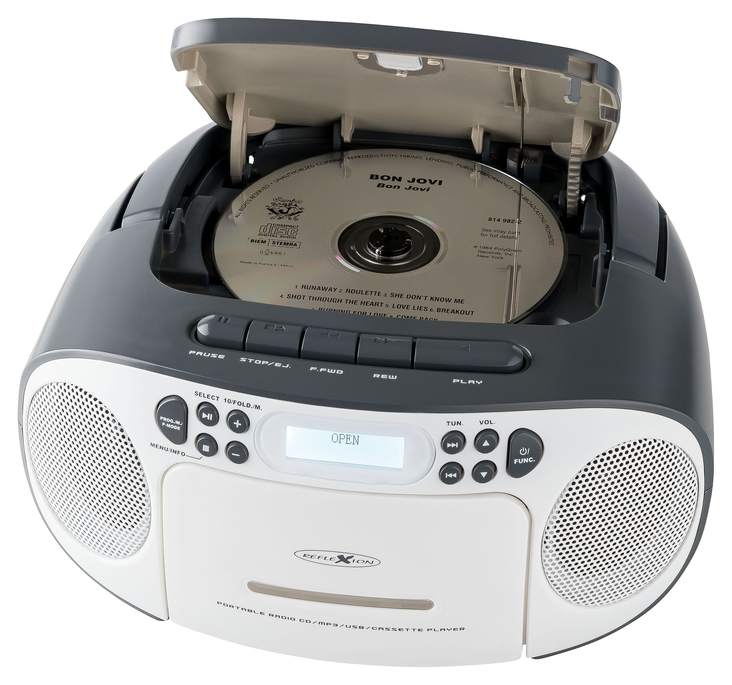 Reflexion Tragbarer Radiorecorder RCR2260DAB CD-Radio DAB+ UKW Kassette USB AUX Weiß Grau