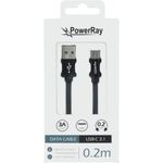 PowerRay Data Cable PR-DCUC020TBK, USB / USB-C, 0.2 m, Textile black, Blister (PR-DCUC020TBK)