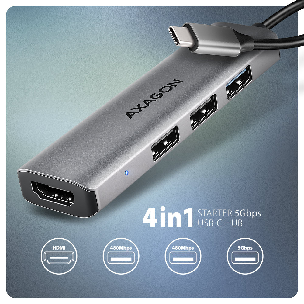 AXAGON HMC-H3A STARTER Dockingstation USB-C USB4 Thunderbolt HDMI Silber