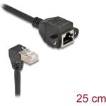 Delock Netzwerk Verlängerungskabel S/FTP Stecker RJ45 Stecker 90° gewinkelt zu RJ45 Einbaubuchse Cat.6A 0,25 m schwarz (80309)