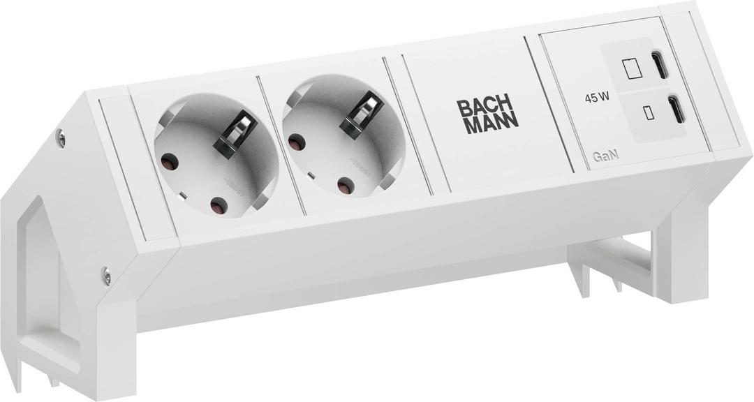 BACHMANN DESK2 PURE WHITE 2xCEE7/3, 1xUSB C/C 45W L=0,2m RAL9010 (BM0022039)