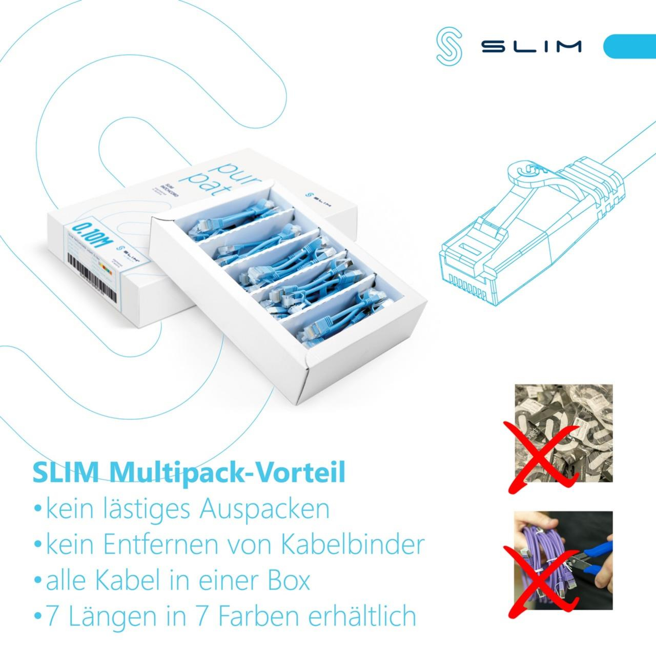 SLIM Patchcords Slim Patchkabel Cat6a 0,25 m U/FTP 10 Gbit/s LSZH Weiß 50er-Pack