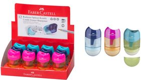FABER-CASTELL Radierer-Spitzer-Kombi Mini, im Display Einfachspitzdose für Blei- und Farbstifte, geeignet für alle - 12 Stück (183604)