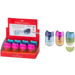 FABER-CASTELL Radierer-Spitzer-Kombi Mini, im Display Einfachspitzdose für Blei- und Farbstifte, geeignet für alle - 12 Stück (183604)