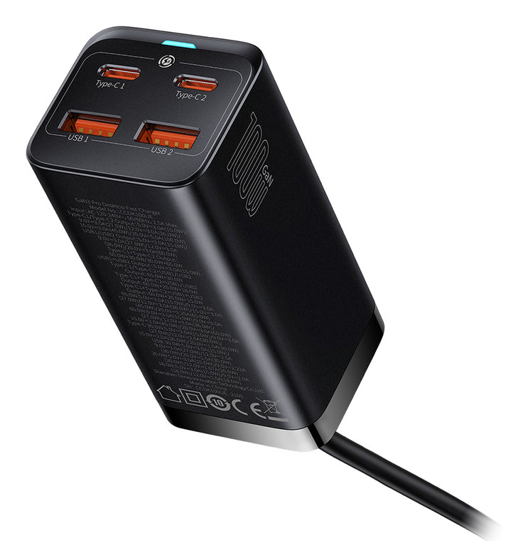 Baseus GaN3 Pro Ladegerät 2x USB-C 2x USB-A 100 W Schwarz