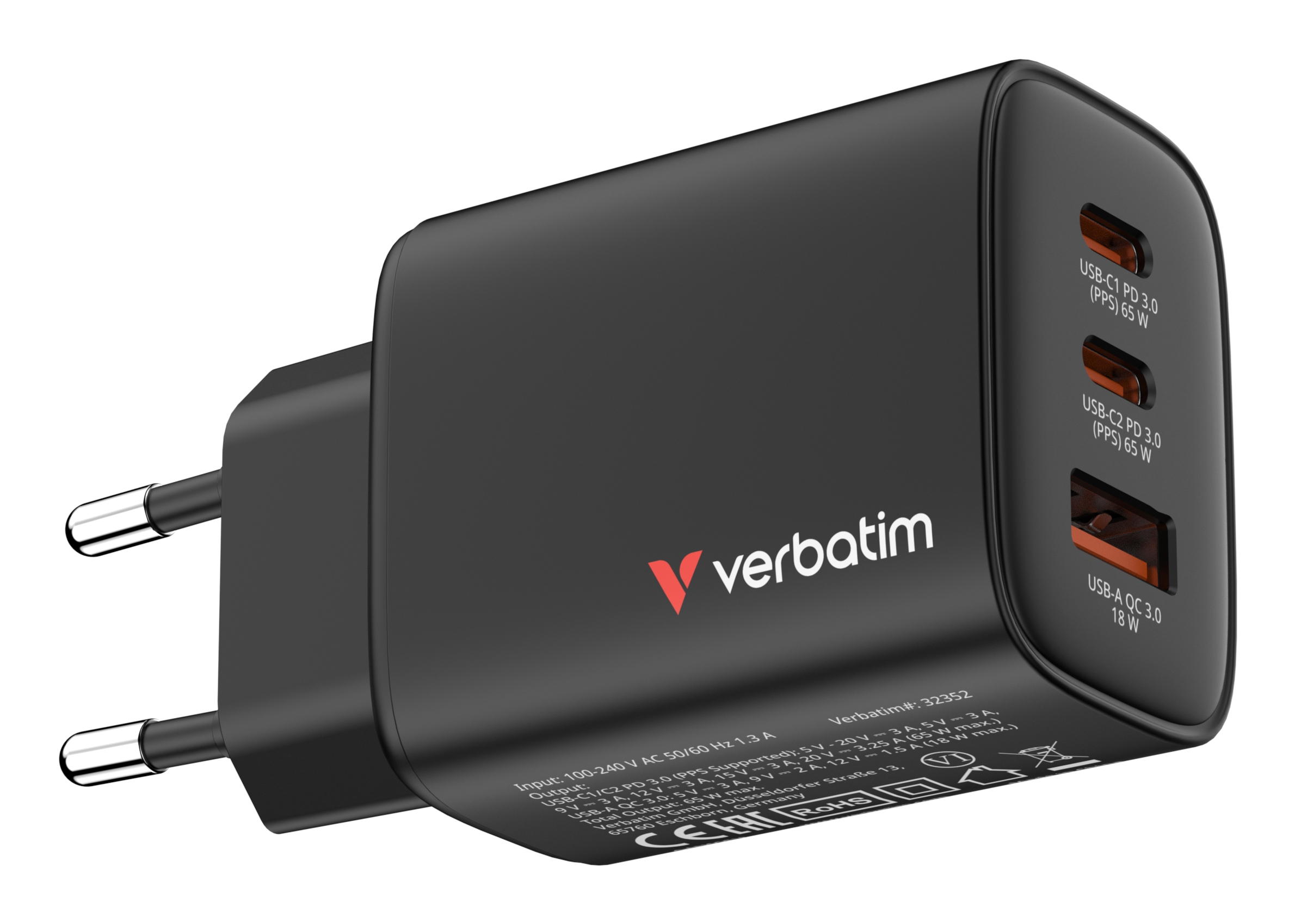 Verbatim Essentials 32352 GaN III Netzteil 65 W USB-A/C Schwarz