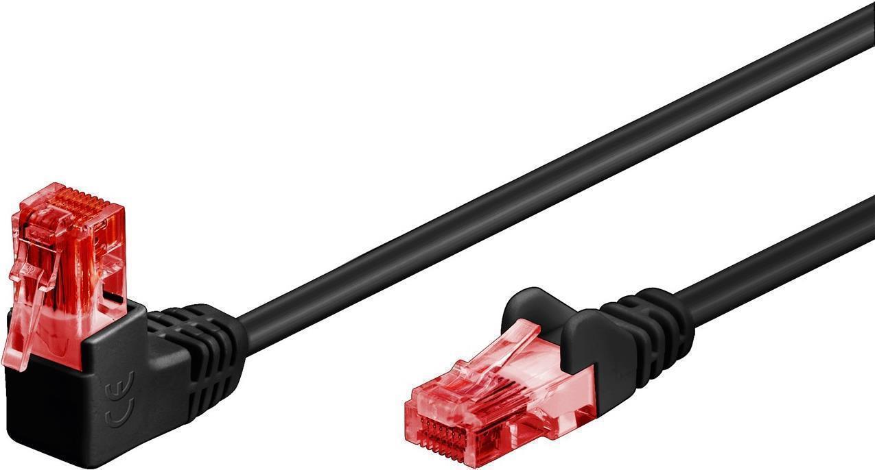 Goobay CAT 6 Patchkabel 1x 90° gewinkelt, U/UTP, Schwarz, 10 m - Rastnase oben, CCA Kupfergemisch (51519)