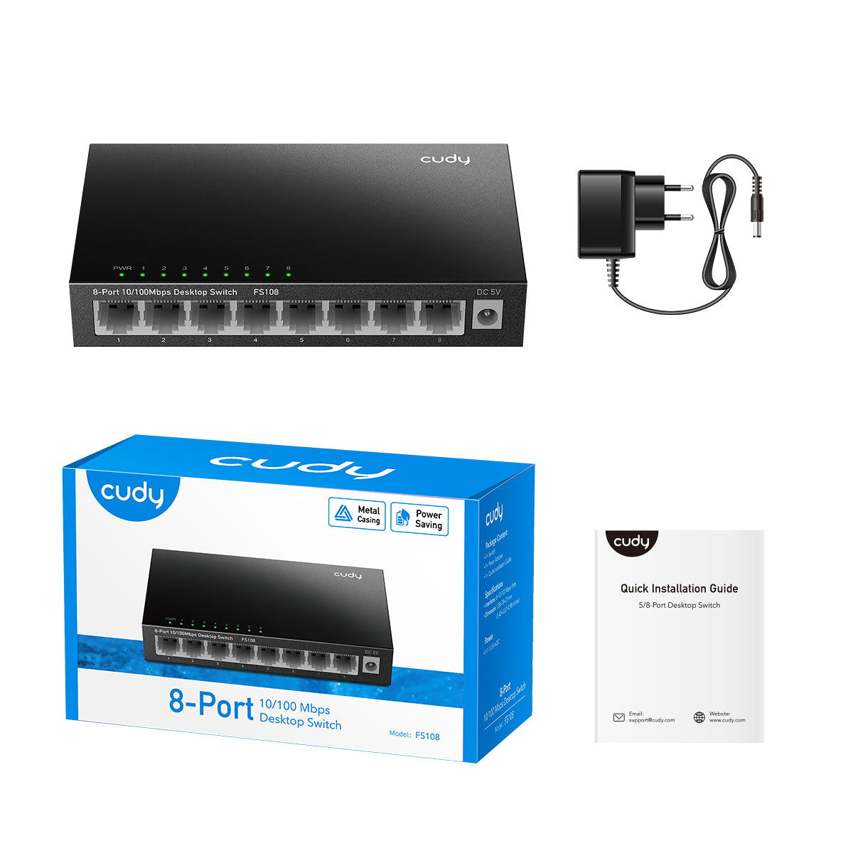 CUDY FS108 8-Port Fast Ethernet Switch Schwarz