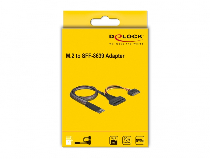Delock 62984 Kabeladapter 67-pin M.2 Key M auf U.2 SFF-8639/SATA 15-pin 0,5 m Schwarz