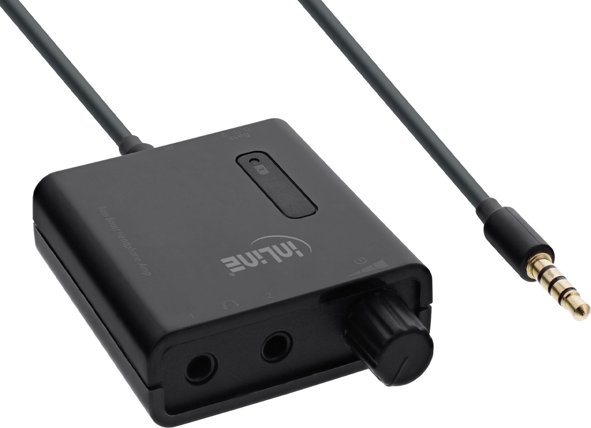 InLine® Mobiler Stereo Kopfhörer-Verstärker mit Bass-Boost, 3,5mm Klinke, Schwarz